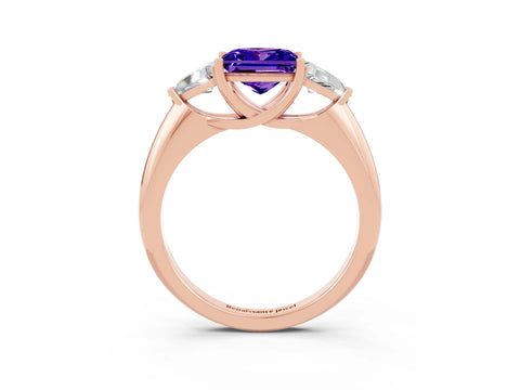 Rose gold Three-Stone Princess Cut Cut Diamond Ring with Trillion Side Stones and Four-Prong Setting_3