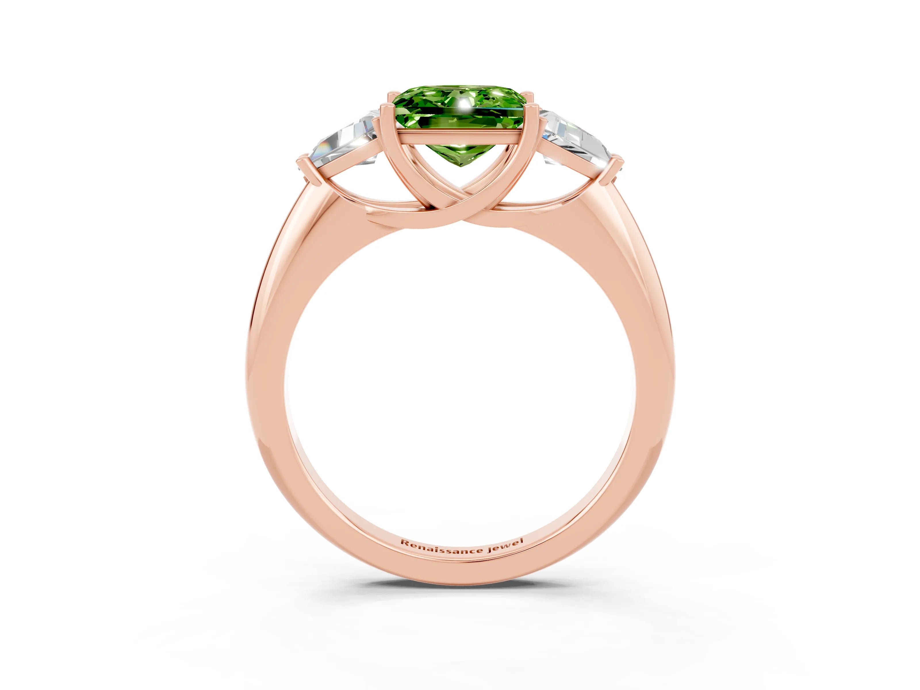 Rose gold Three-Stone Princess Cut Cut Diamond Ring with Trillion Side Stones and Four-Prong Setting_3