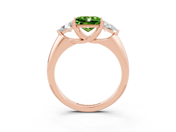 Rose gold Three-Stone Princess Cut Cut Diamond Ring with Trillion Side Stones and Four-Prong Setting