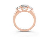 Rose gold Three-Stone Princess Cut Cut Diamond Ring with Trillion Side Stones and Four-Prong Setting_3