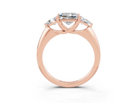 Rose gold Three-Stone Princess Cut Cut Diamond Ring with Trillion Side Stones and Four-Prong Setting_3