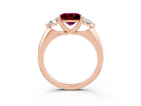 Rose gold Three-Stone Princess Cut Cut Diamond Ring with Trillion Side Stones and Four-Prong Setting_3