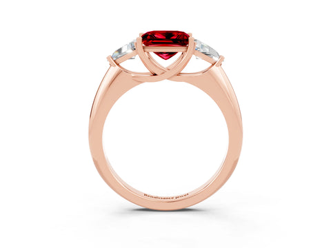 Rose gold Three-Stone Princess Cut Cut Diamond Ring with Trillion Side Stones and Four-Prong Setting_3