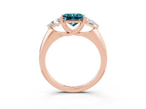 Rose gold Three-Stone Princess Cut Cut Diamond Ring with Trillion Side Stones and Four-Prong Setting_3