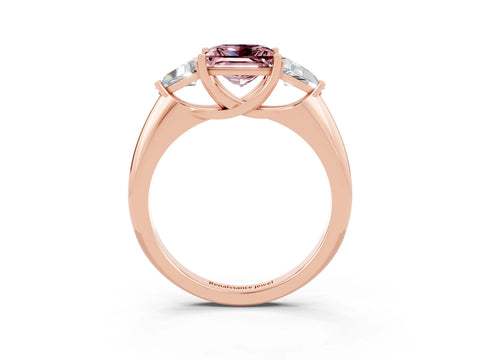 Rose gold Three-Stone Princess Cut Cut Diamond Ring with Trillion Side Stones and Four-Prong Setting_3