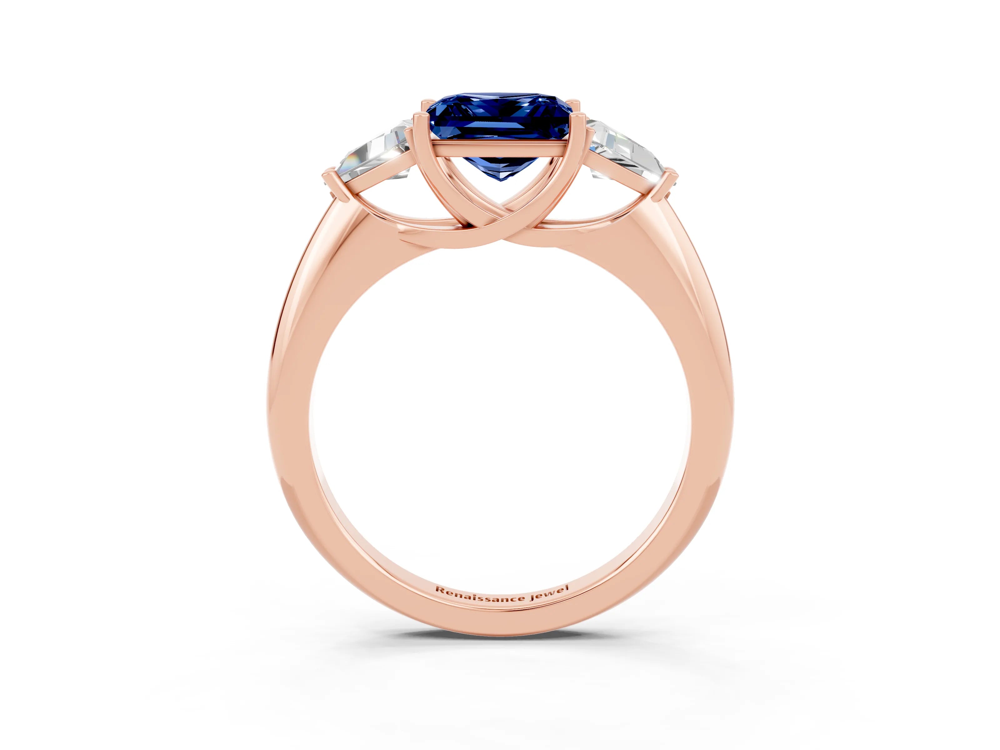 Rose gold Three-Stone Princess Cut Cut Diamond Ring with Trillion Side Stones and Four-Prong Setting_3