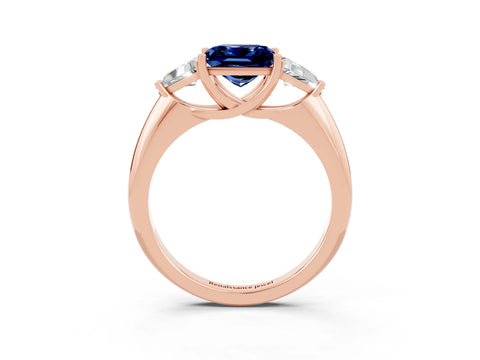 Rose gold Three-Stone Princess Cut Cut Diamond Ring with Trillion Side Stones and Four-Prong Setting_3