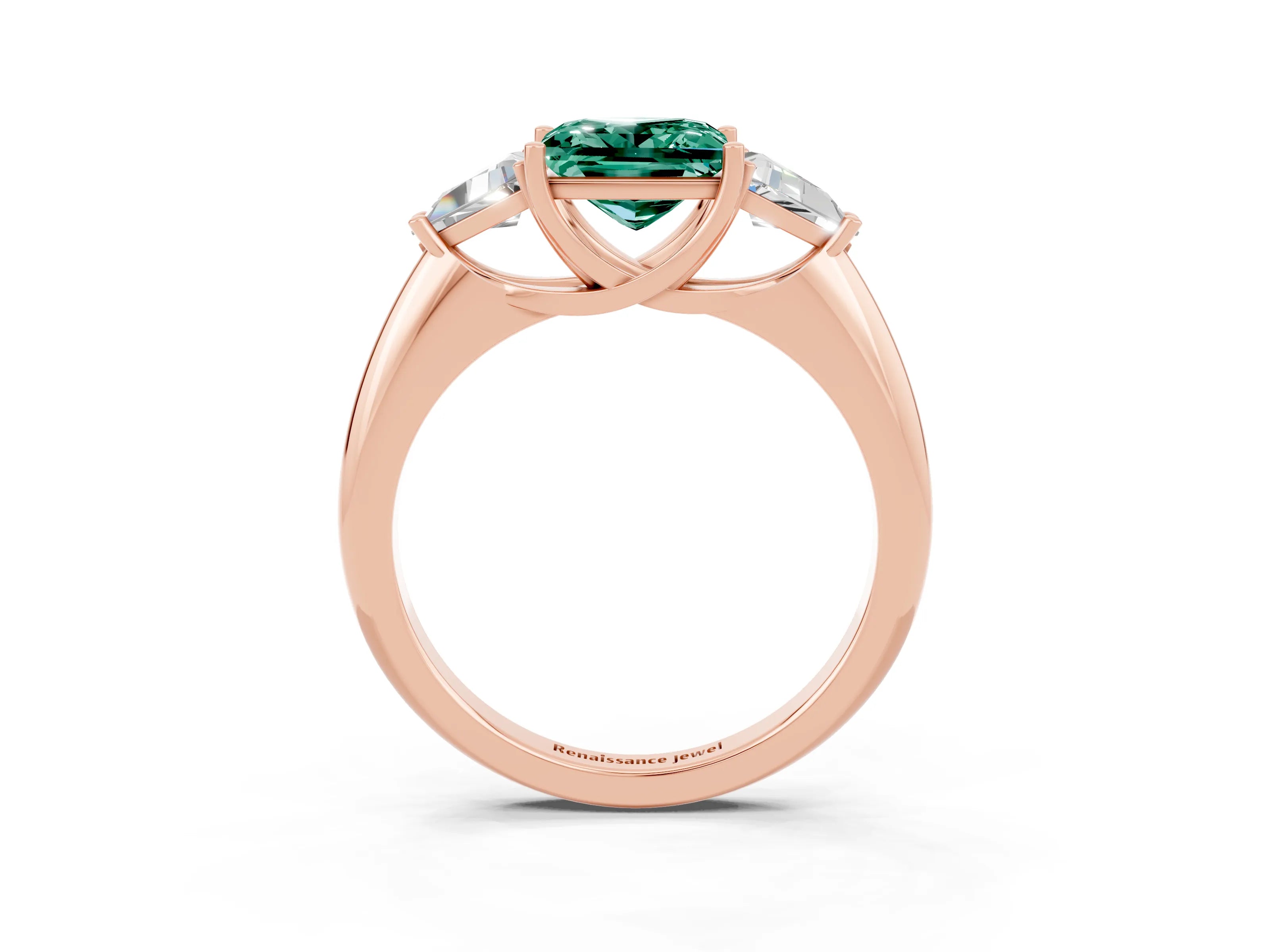 Rose gold Three-Stone Princess Cut Cut Diamond Ring with Trillion Side Stones and Four-Prong Setting_3