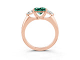 Rose gold Three-Stone Princess Cut Cut Diamond Ring with Trillion Side Stones and Four-Prong Setting_3