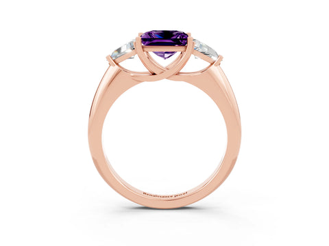 Rose gold Three-Stone Princess Cut Cut Diamond Ring with Trillion Side Stones and Four-Prong Setting_3