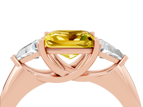 Rose gold Three-Stone Princess Cut Cut Diamond Ring with Trillion Side Stones and Four-Prong Setting_4