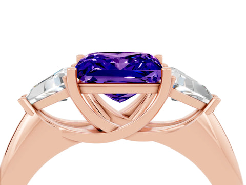 Rose gold Three-Stone Princess Cut Cut Diamond Ring with Trillion Side Stones and Four-Prong Setting_4