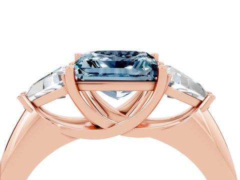 Rose gold Three-Stone Princess Cut Cut Diamond Ring with Trillion Side Stones and Four-Prong Setting_4