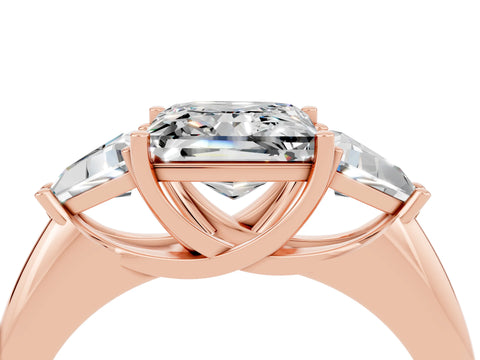 Rose gold Three-Stone Princess Cut Cut Diamond Ring with Trillion Side Stones and Four-Prong Setting_4