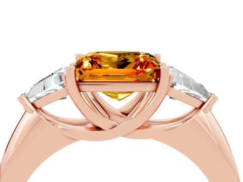 Rose gold Three-Stone Princess Cut Cut Diamond Ring with Trillion Side Stones and Four-Prong Setting_4