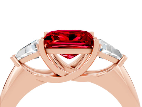 Rose gold Three-Stone Princess Cut Cut Diamond Ring with Trillion Side Stones and Four-Prong Setting_4