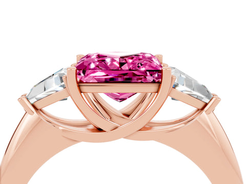 Rose gold Three-Stone Princess Cut Cut Diamond Ring with Trillion Side Stones and Four-Prong Setting_4