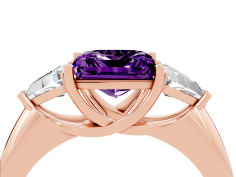 Rose gold Three-Stone Princess Cut Cut Diamond Ring with Trillion Side Stones and Four-Prong Setting_4