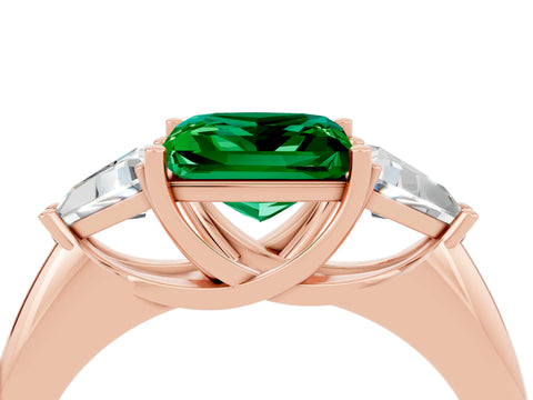 Rose gold Three-Stone Princess Cut Cut Diamond Ring with Trillion Side Stones and Four-Prong Setting_4