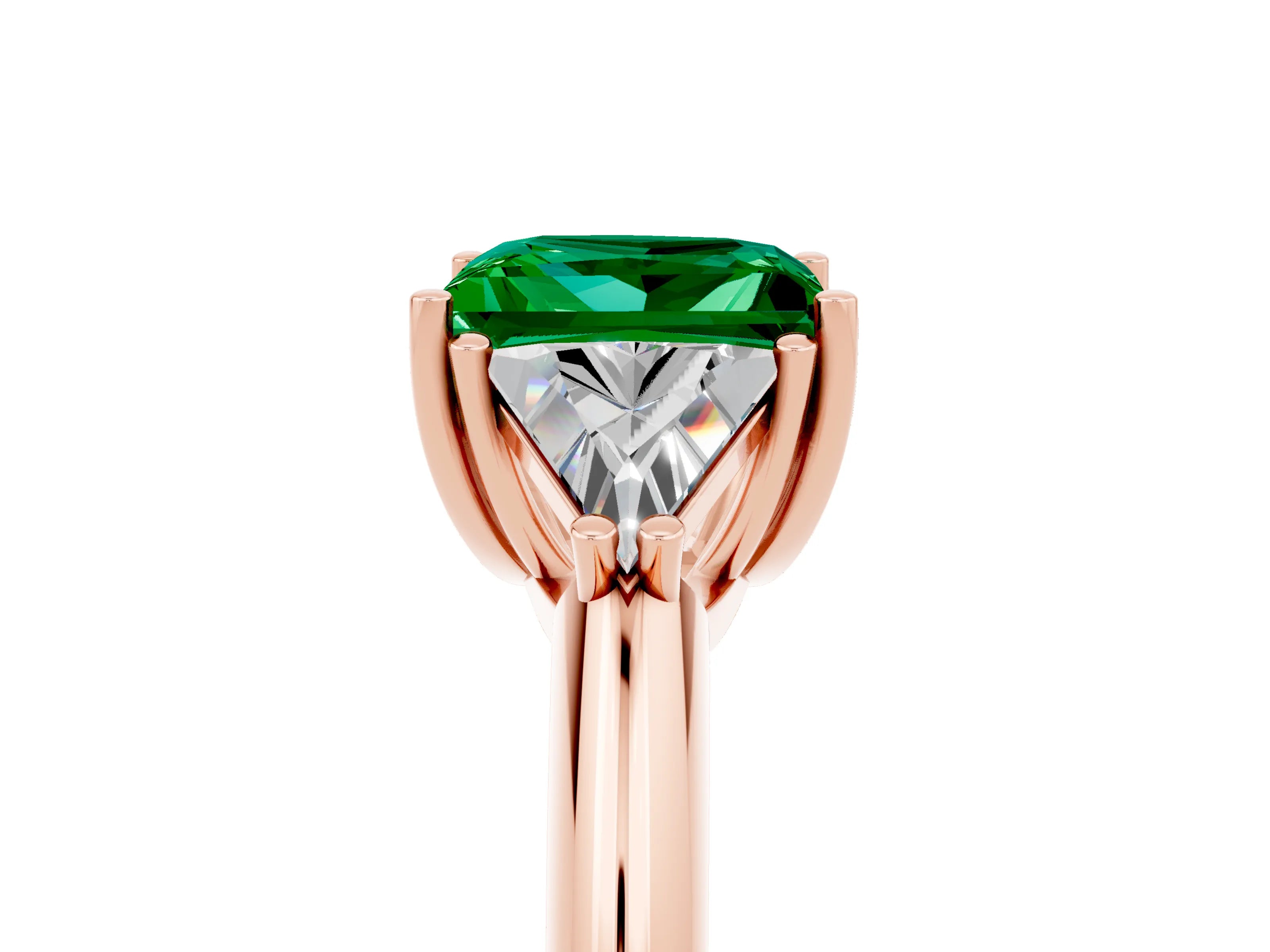 Rose gold Three-Stone Princess Cut Cut Diamond Ring with Trillion Side Stones and Four-Prong Setting_5