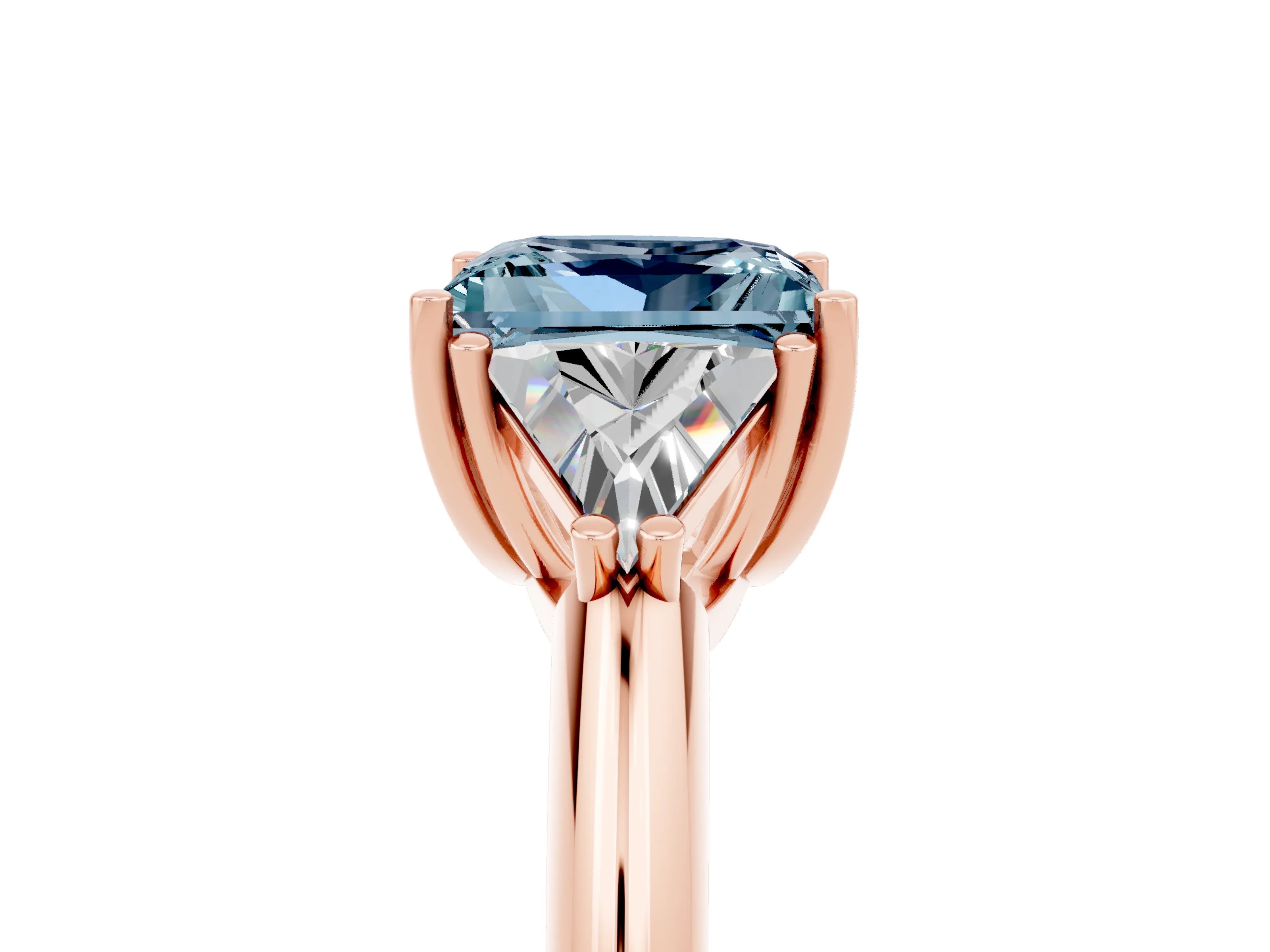 Rose gold Three-Stone Princess Cut Cut Diamond Ring with Trillion Side Stones and Four-Prong Setting_5