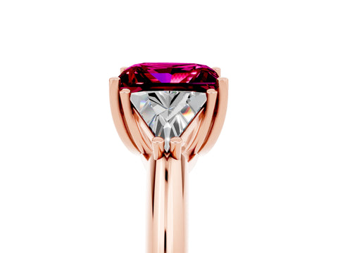 Rose gold Three-Stone Princess Cut Cut Diamond Ring with Trillion Side Stones and Four-Prong Setting_5