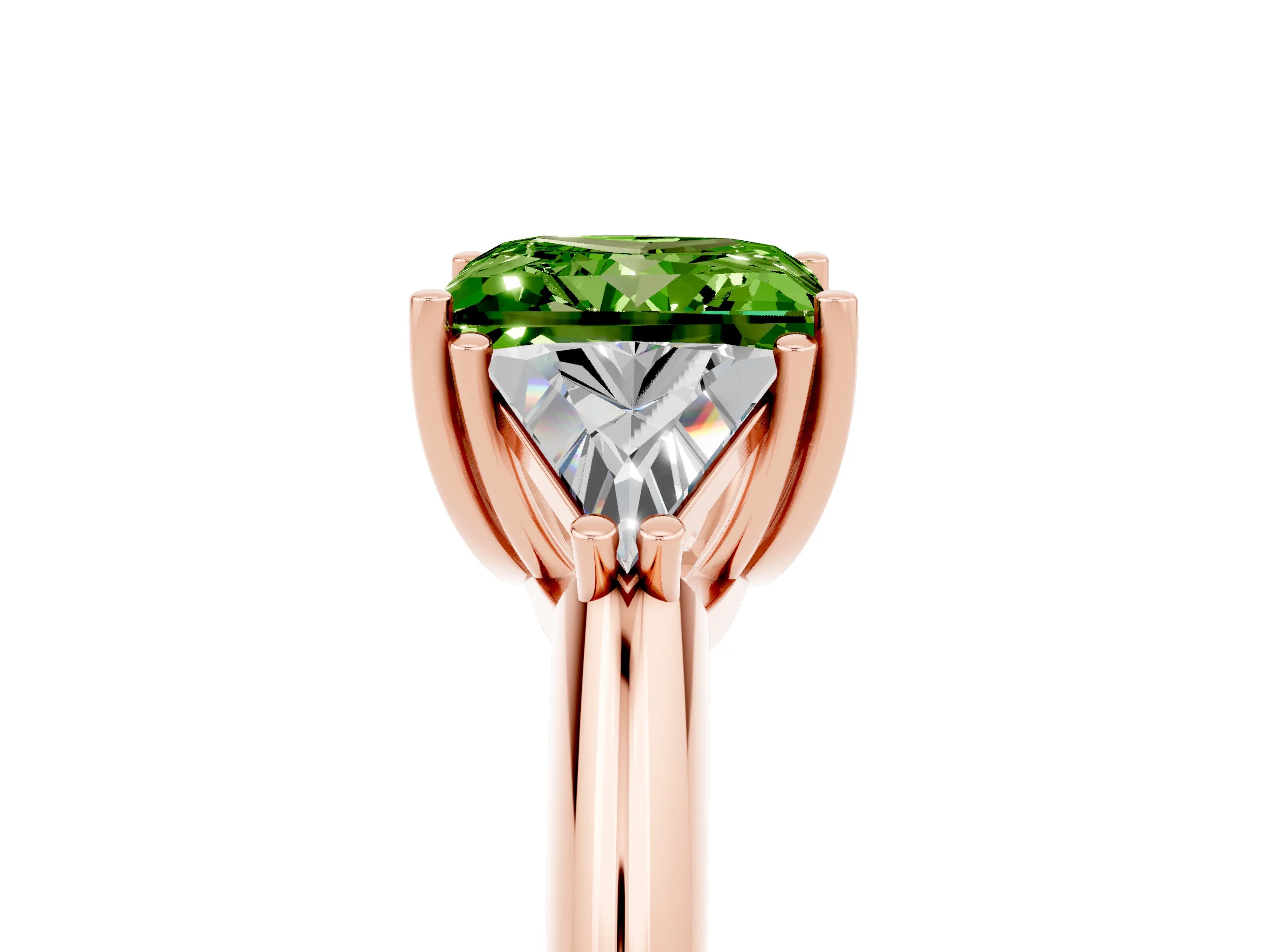 Rose gold Three-Stone Princess Cut Cut Diamond Ring with Trillion Side Stones and Four-Prong Setting_5