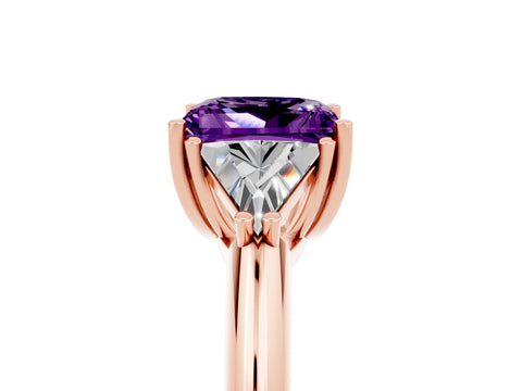 Rose gold Three-Stone Princess Cut Cut Diamond Ring with Trillion Side Stones and Four-Prong Setting_5