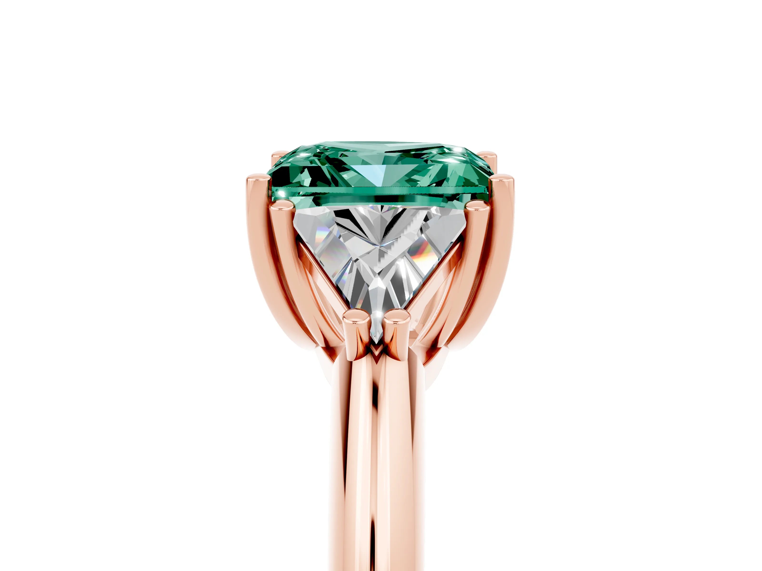 Rose gold Three-Stone Princess Cut Cut Diamond Ring with Trillion Side Stones and Four-Prong Setting_5