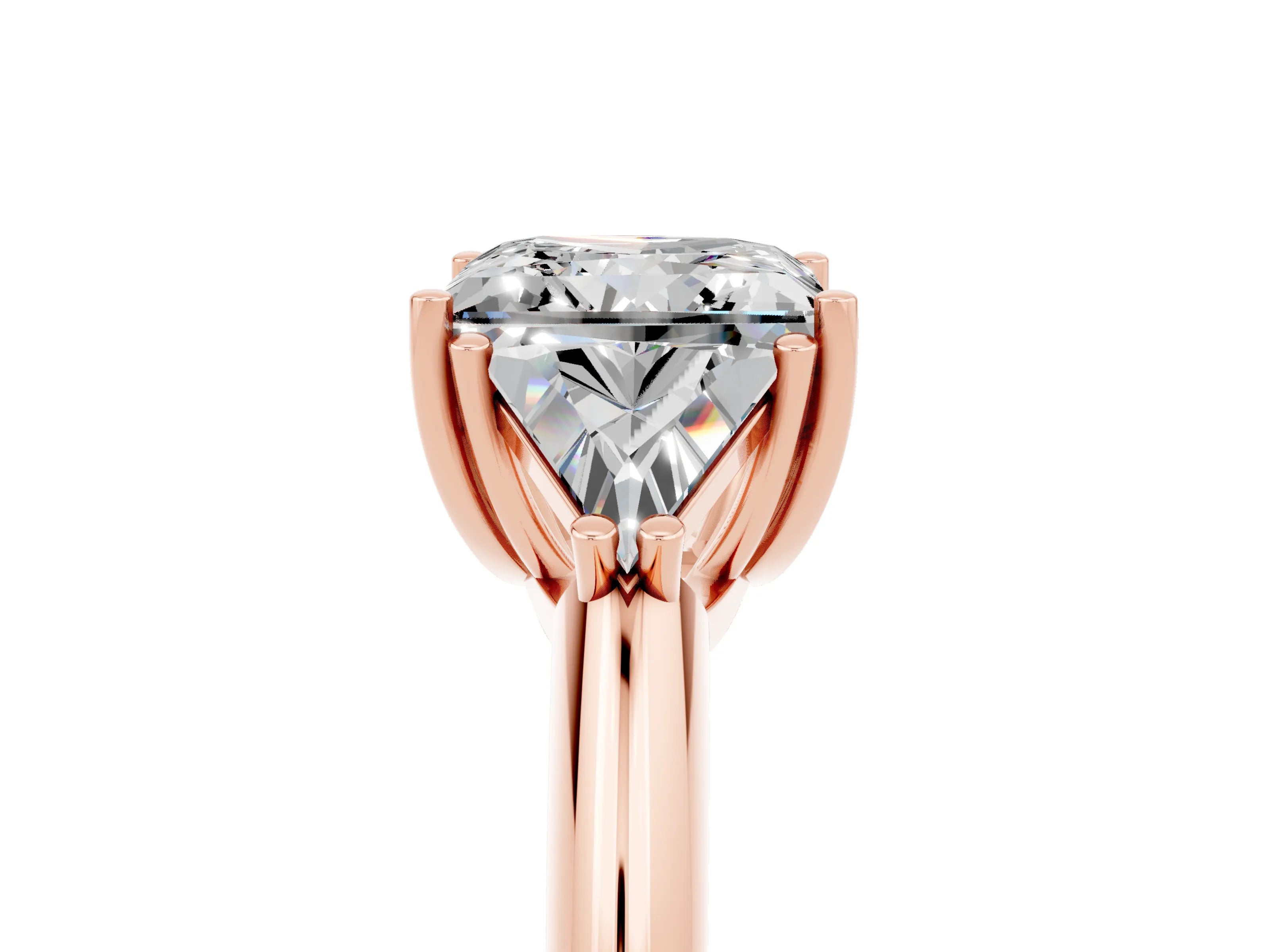 Rose gold Three-Stone Princess Cut Cut Diamond Ring with Trillion Side Stones and Four-Prong Setting_5