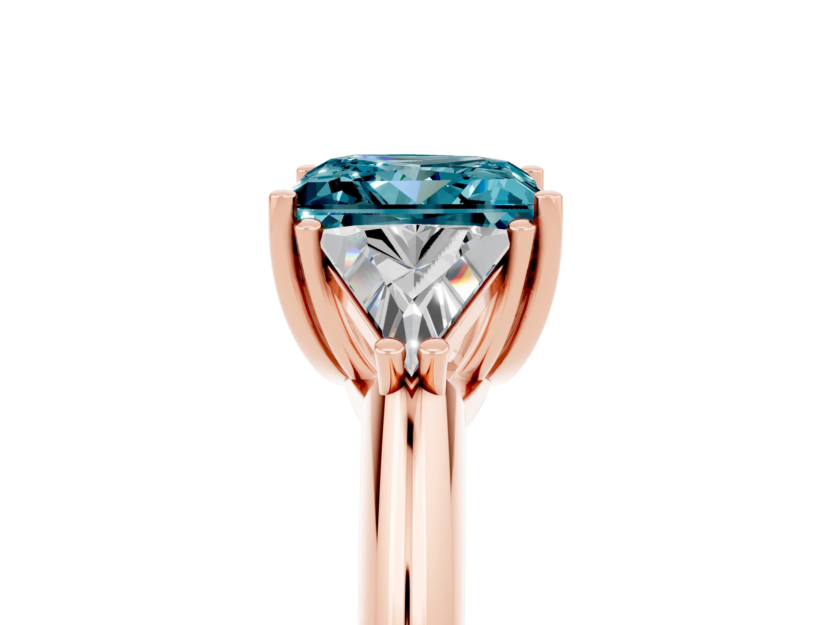 Rose gold Three-Stone Princess Cut Cut Diamond Ring with Trillion Side Stones and Four-Prong Setting_5