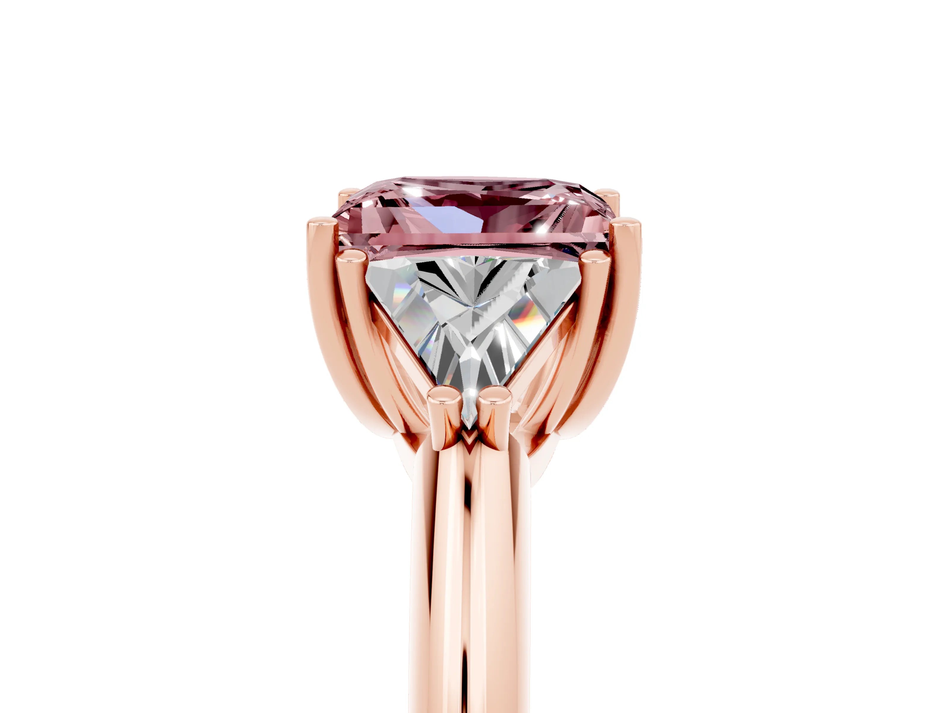 Rose gold Three-Stone Princess Cut Cut Diamond Ring with Trillion Side Stones and Four-Prong Setting_5