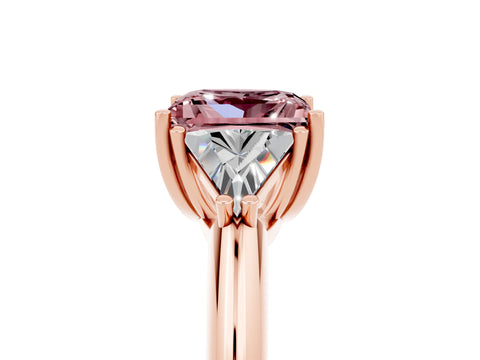 Rose gold Three-Stone Princess Cut Cut Diamond Ring with Trillion Side Stones and Four-Prong Setting_5