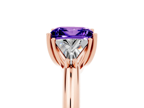 Rose gold Three-Stone Princess Cut Cut Diamond Ring with Trillion Side Stones and Four-Prong Setting_5