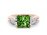 Rose gold Three-Stone Princess Cut Cut Diamond Ring with Trillion Side Stones and Four-Prong Setting