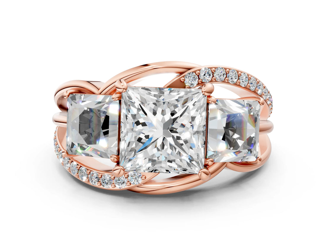 Rose gold Three-Stone Princess Cut Cut Diamond Split Shank Prong Set Ring_15
