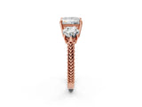 Rose gold Three-Stone Princess Cut Cut Milgrain Band Prong Setting Ring_29