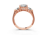 Rose gold Three-Stone Princess Cut Cut Milgrain Band Prong Setting Ring_30