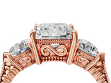 Rose gold Three-Stone Princess Cut Cut Milgrain Band Prong Setting Ring_31