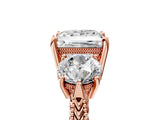 Rose gold Three-Stone Princess Cut Cut Milgrain Band Prong Setting Ring_32