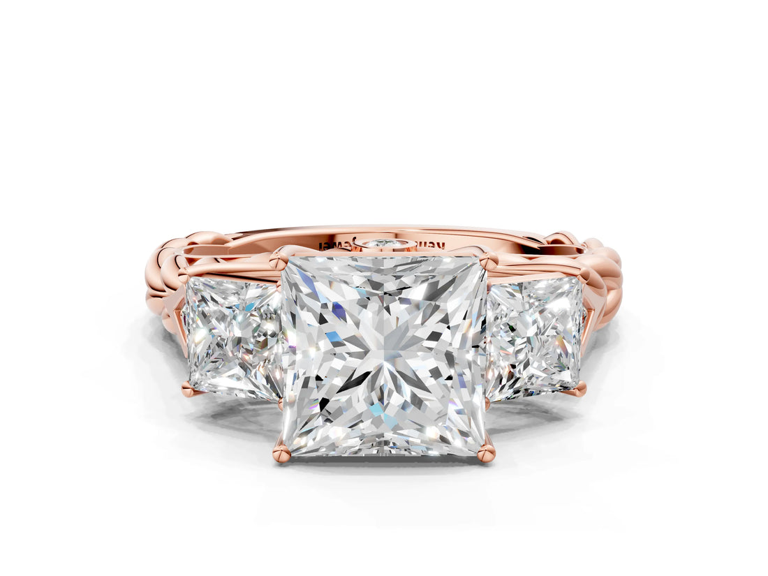 Rose gold Three-Stone Princess Cut Diamond Braided Band Ring with Four-Prong Setting_41