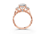Rose gold Three-Stone Princess Cut Diamond Braided Band Ring with Four-Prong Setting_44