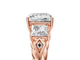 Rose gold Three-Stone Princess Cut Diamond Braided Band Ring with Four-Prong Setting_46