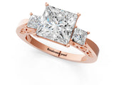 Rose gold Three-Stone Princess Cut Diamond Cathedral Engagement Ring with Prong Setting_15