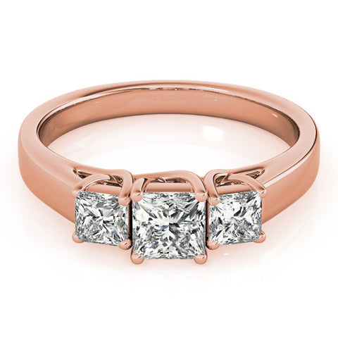 Rose gold Three-Stone Princess Cut Diamond Engagement Ring with Channel Set Band and Four-Prong Setting 1