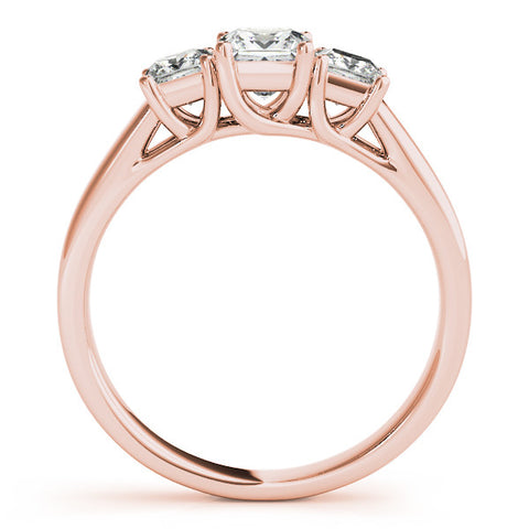 Rose gold Three-Stone Princess Cut Diamond Engagement Ring with Channel Set Band and Four-Prong Setting 2
