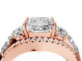 Rose gold Three-Stone Princess Cut Diamond Engagement Ring with Pave Band and Prong Setting_10