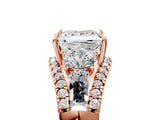 Rose gold Three-Stone Princess Cut Diamond Engagement Ring with Pave Band and Prong Setting_11