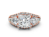 Rose gold Three-Stone Princess Cut Diamond Engagement Ring with Pave Band and Prong Setting_6