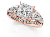 Rose gold Three-Stone Princess Cut Diamond Engagement Ring with Pave Band and Prong Setting_7